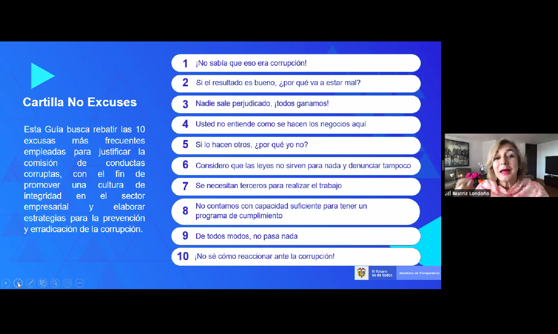 Secretaria de Transparencia en webinar organizado por la Cámara de Comercio sobre la importancia de la sanción social 